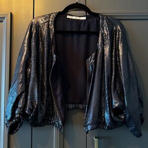 Gibson Navy Blue Sequin Dolman Sleeve Cropped Jacket Size M